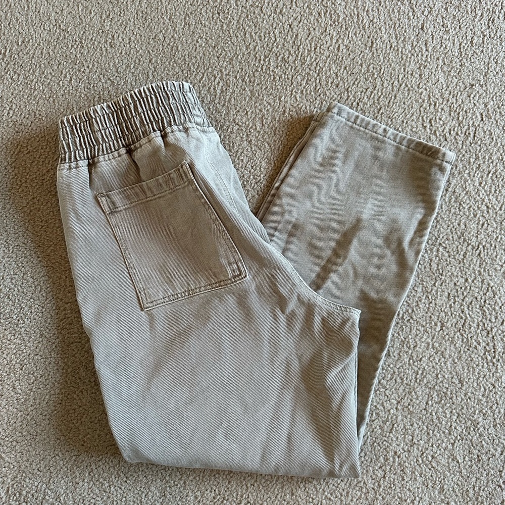 Pull On Beige Olive Twill Ankle Pants